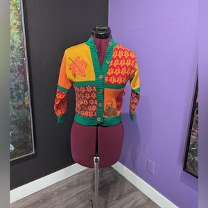 Vintage Kids French Toast Red, Yellow & Green Fall Patterned Knit Sweater